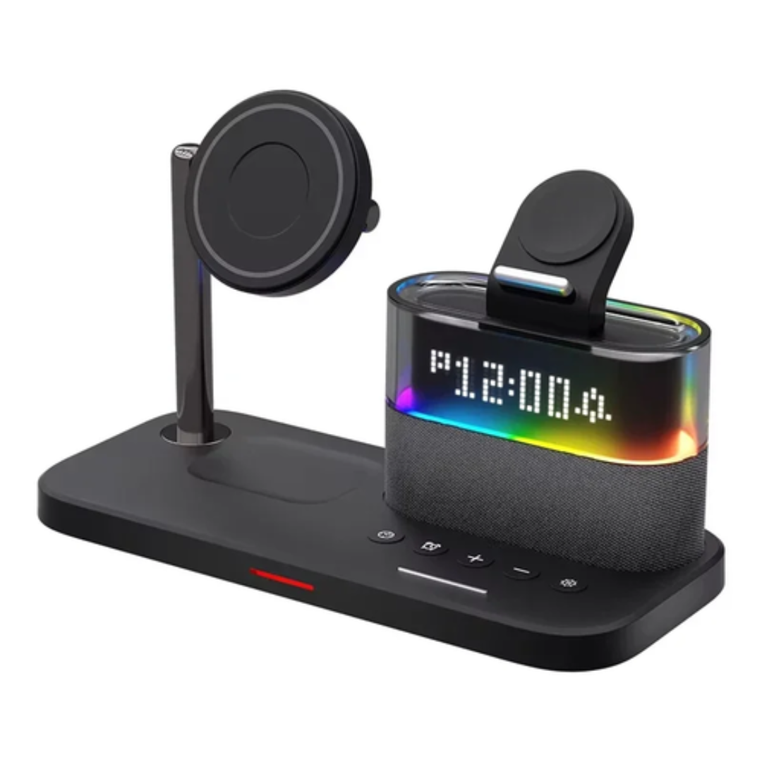 5-in-1 Magnetic Wireless Charging Station with Alarm Clock & Night Light – For iPhone, AirPods & Apple Watch