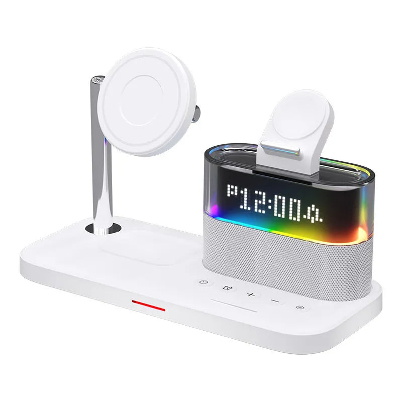 5-in-1 Magnetic Wireless Charging Station with Alarm Clock & Night Light – For iPhone, AirPods & Apple Watch