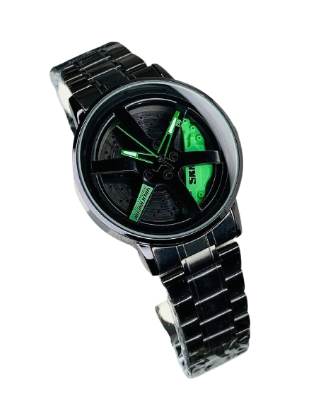 Men’s Rotatable Car Rim Quartz Watch – Waterproof Stainless Steel Sport Watch