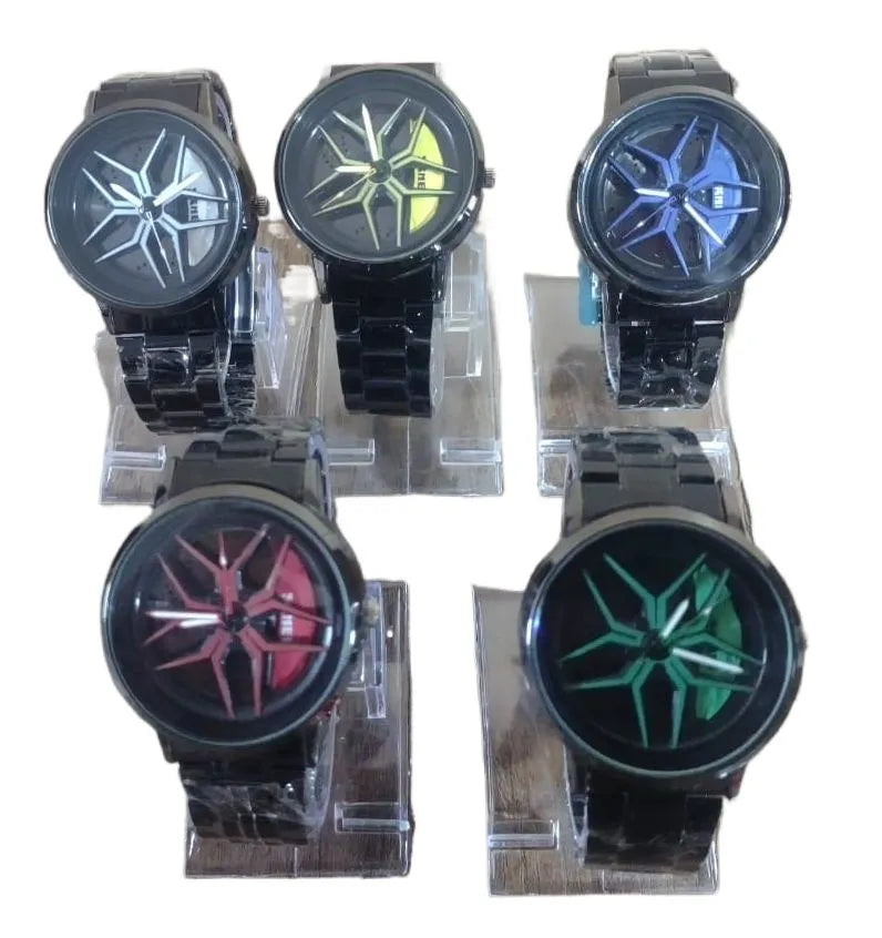 Men’s Rotatable Car Rim Quartz Watch – Waterproof Stainless Steel Sport Watch